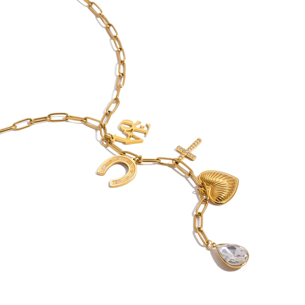 White Zirconia Cross Pendant Y-Shaped Chain Necklace