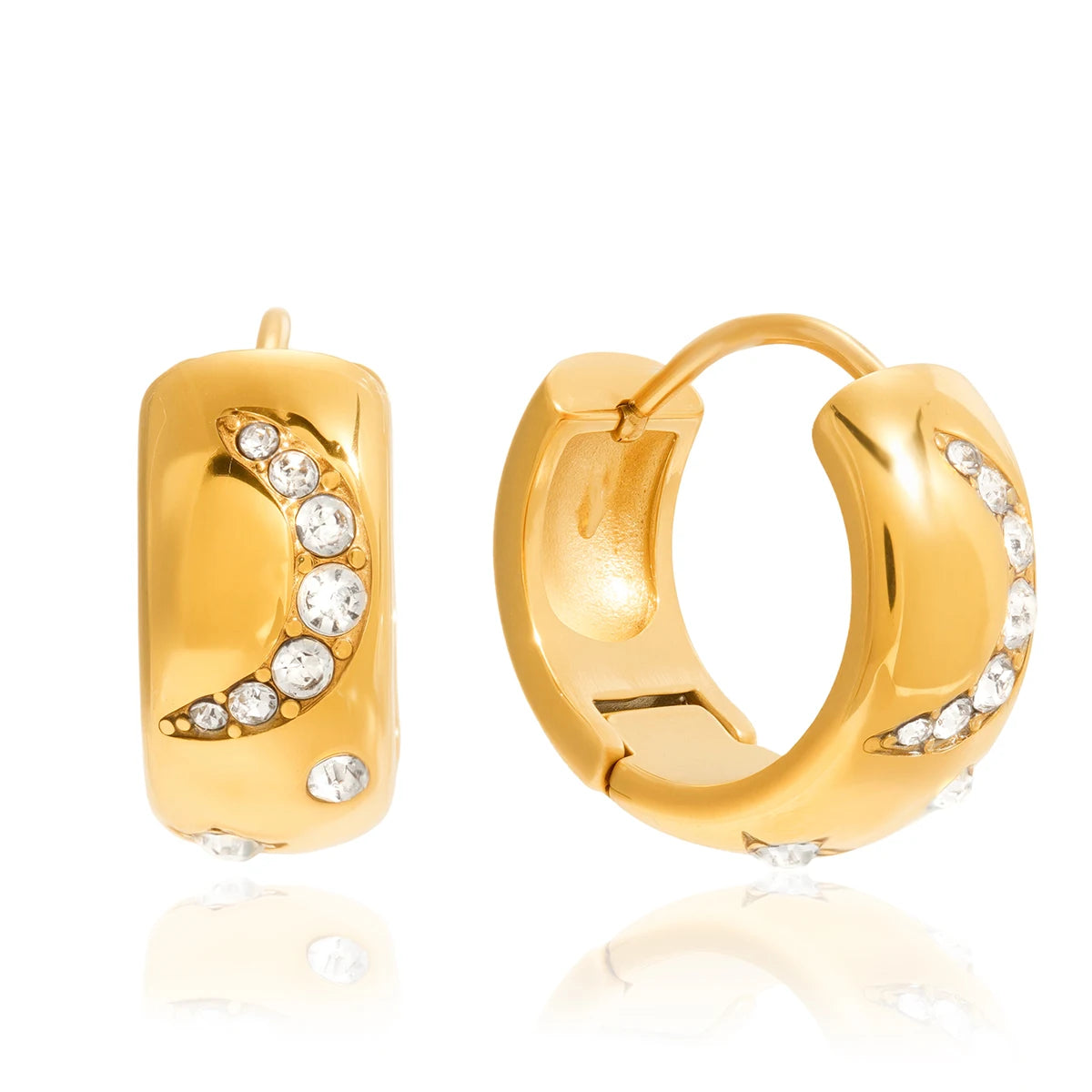 Classic Crystal Moon Star Clip Earrings