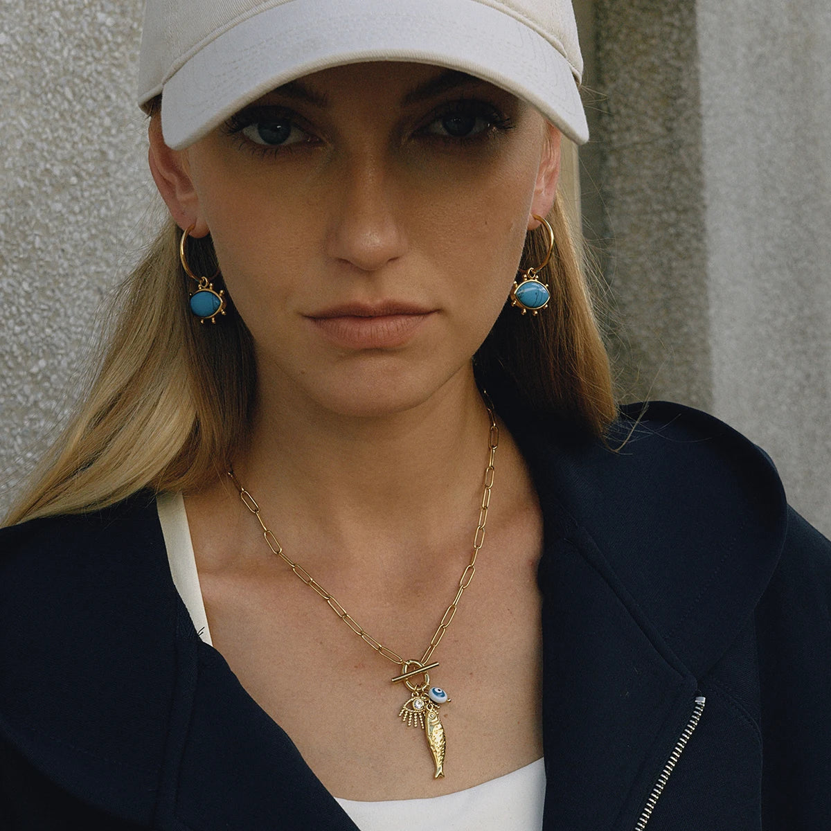Lucky Fish Evil Eye Pendant Necklace