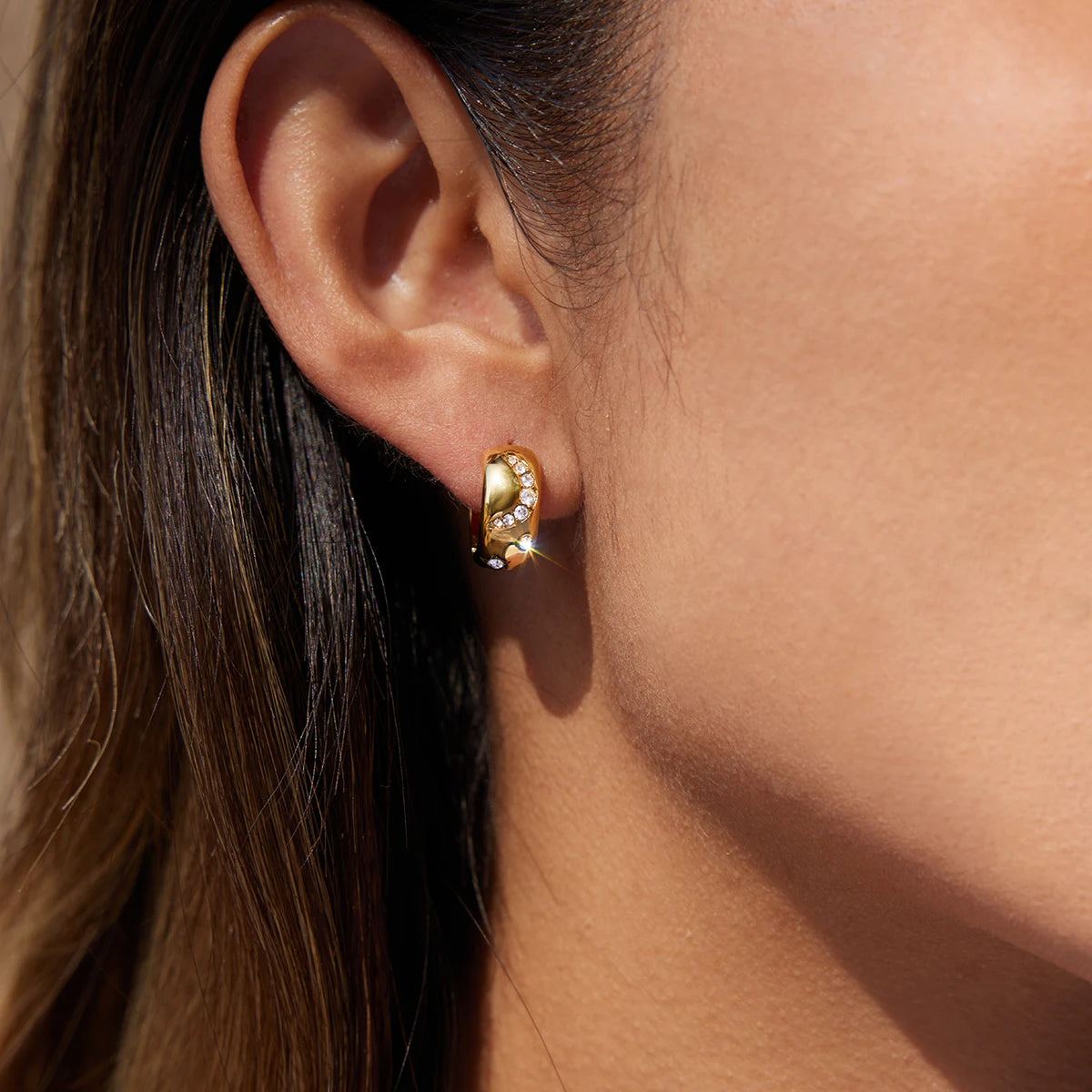 Classic Crystal Moon Star Clip Earrings
