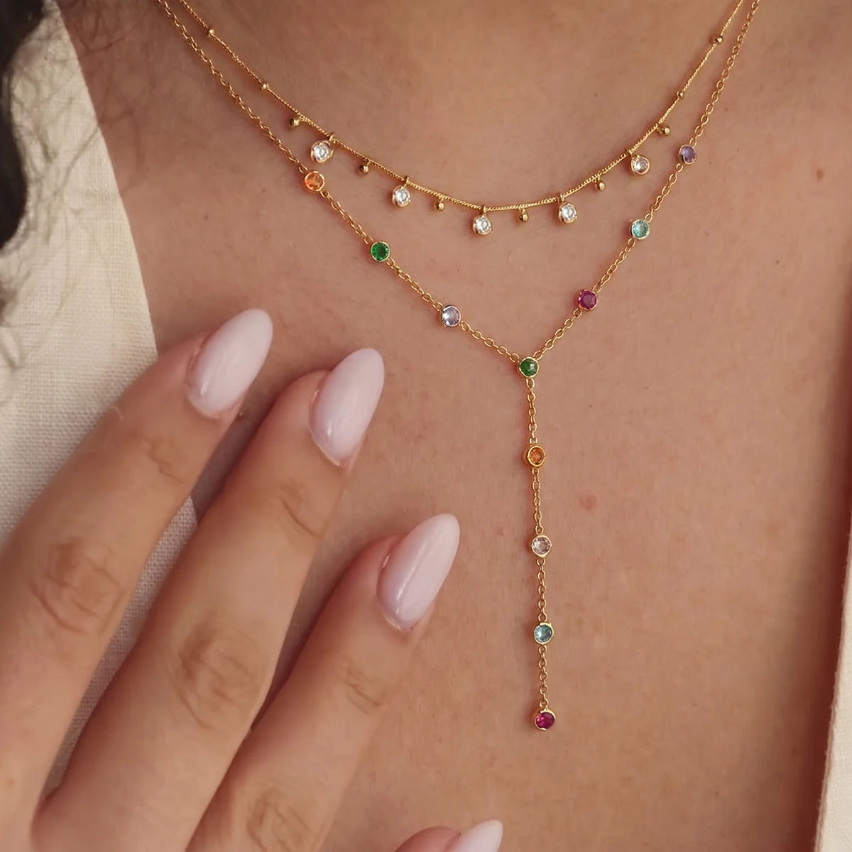 Sweet Y Shape Chain Colorful Zircon Necklace