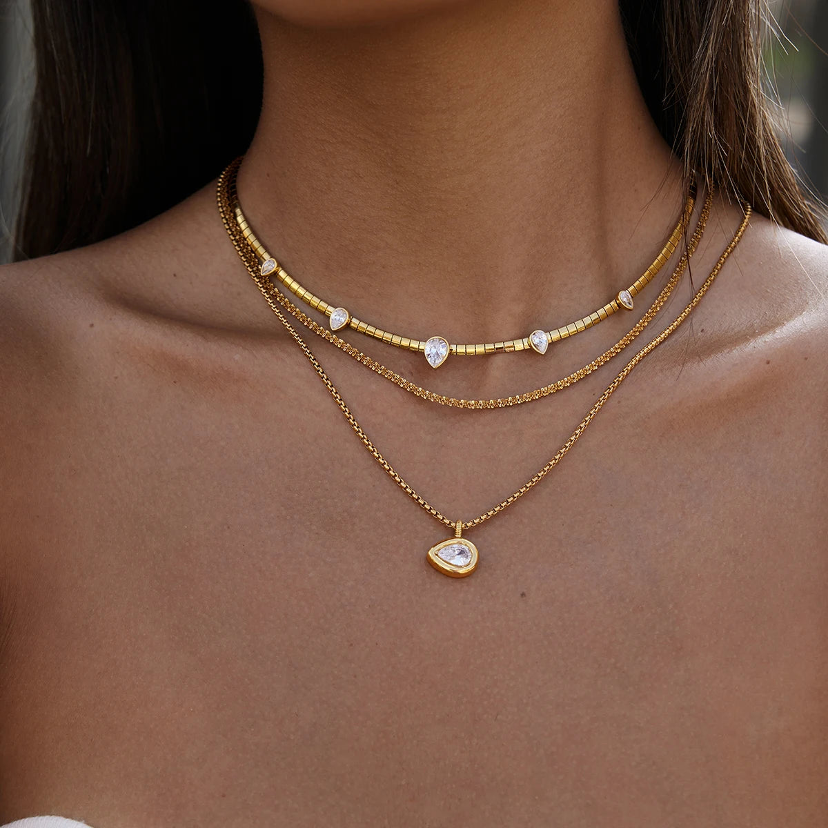 Zircon Stacked Charms Necklace