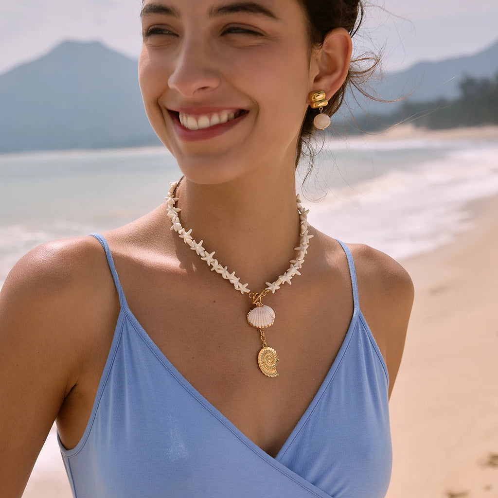 Summer Beach Shell Necklace and Earrings