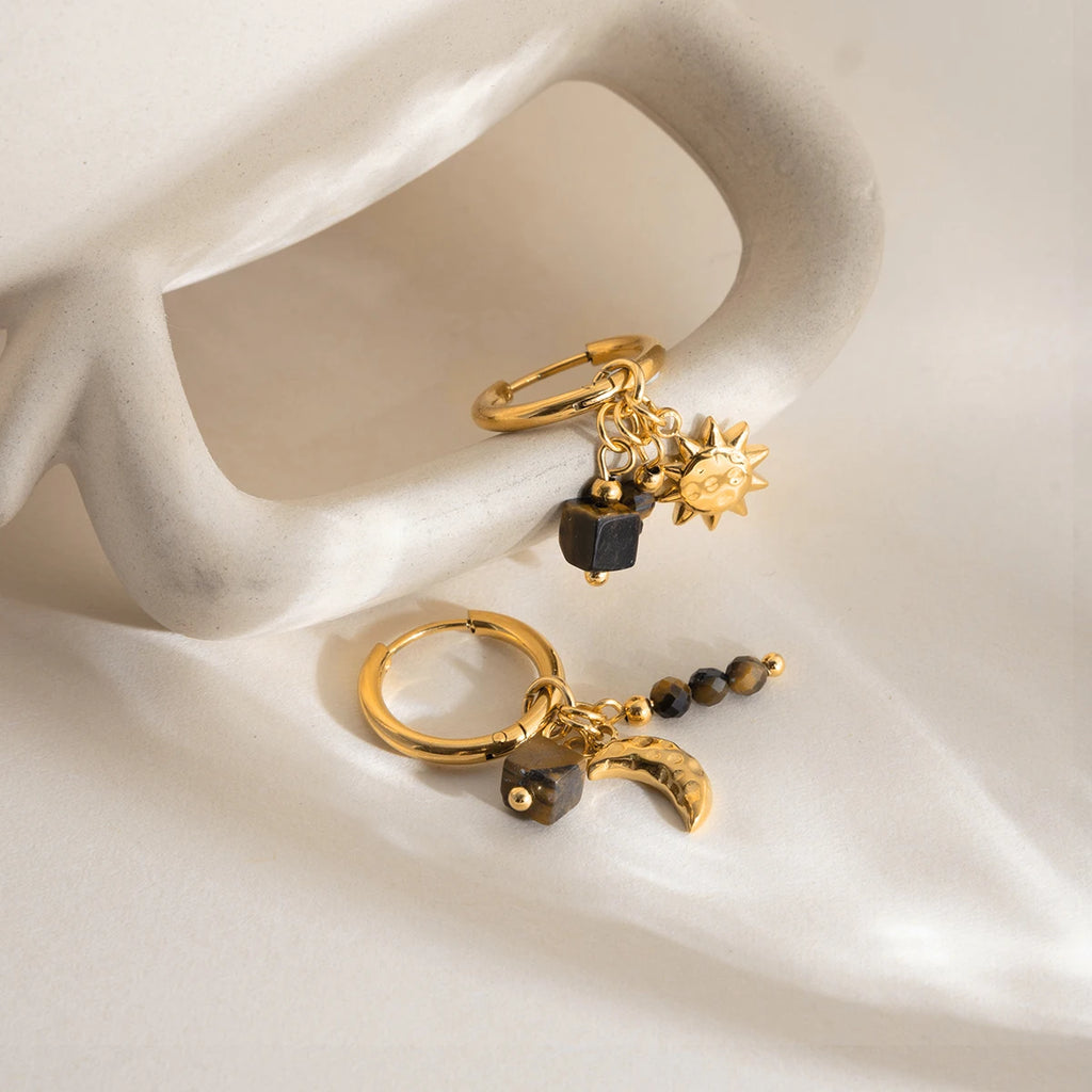 Vintage Tiger Eye Stone Drop Earrings