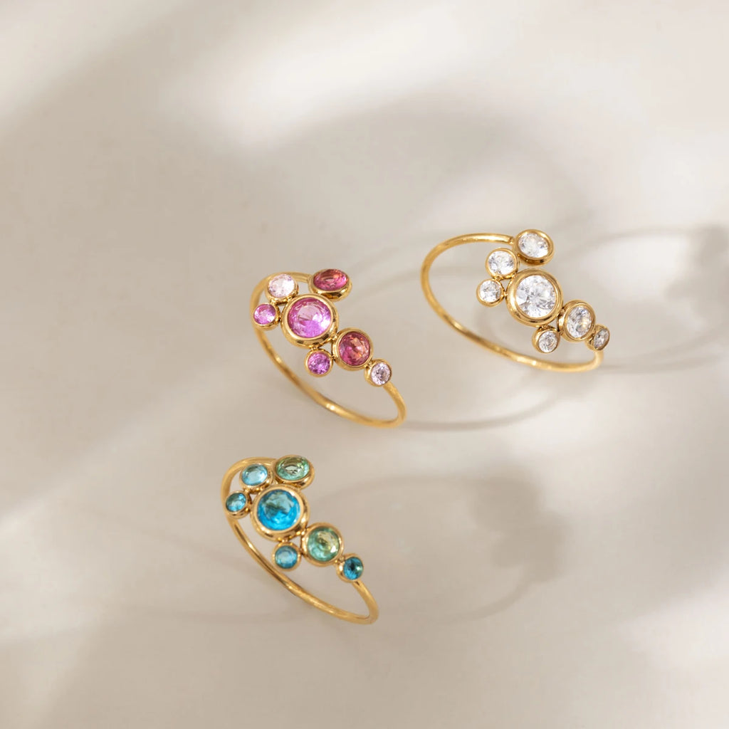 Sweet Pink White Blue Round Zircon Rings