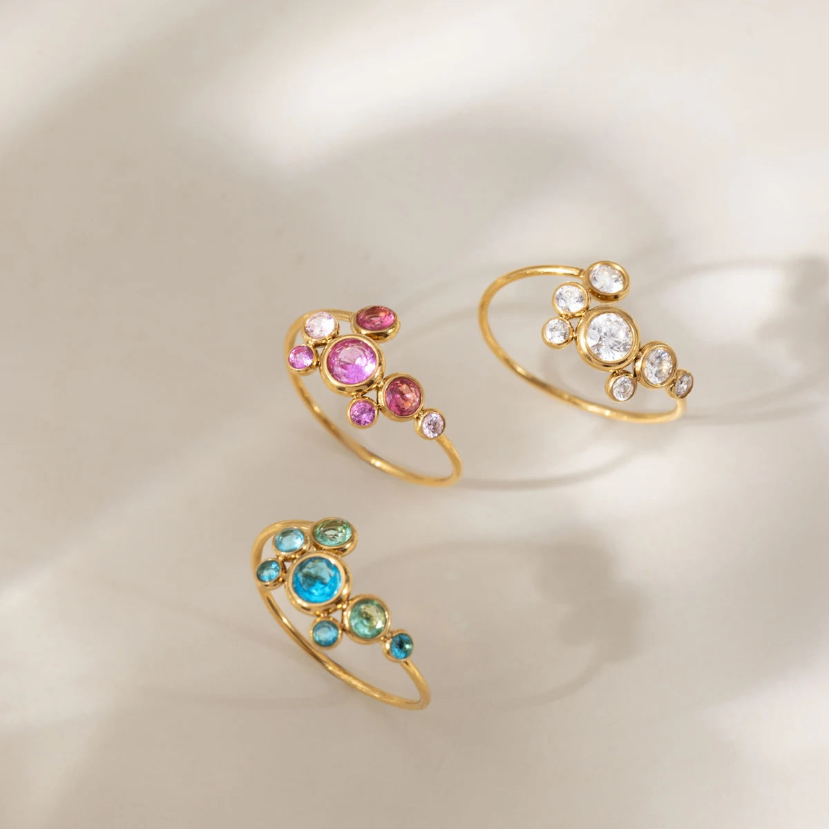 Sweet Pink White Blue Round Zircon Rings