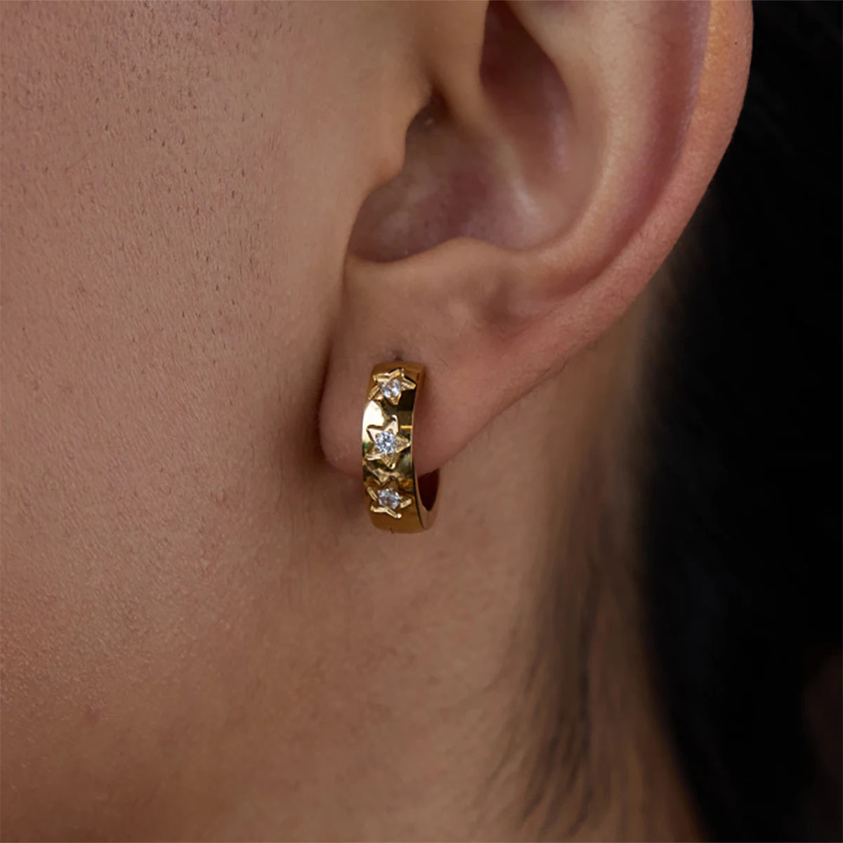 Star Zirconia Round Hoop Earrings