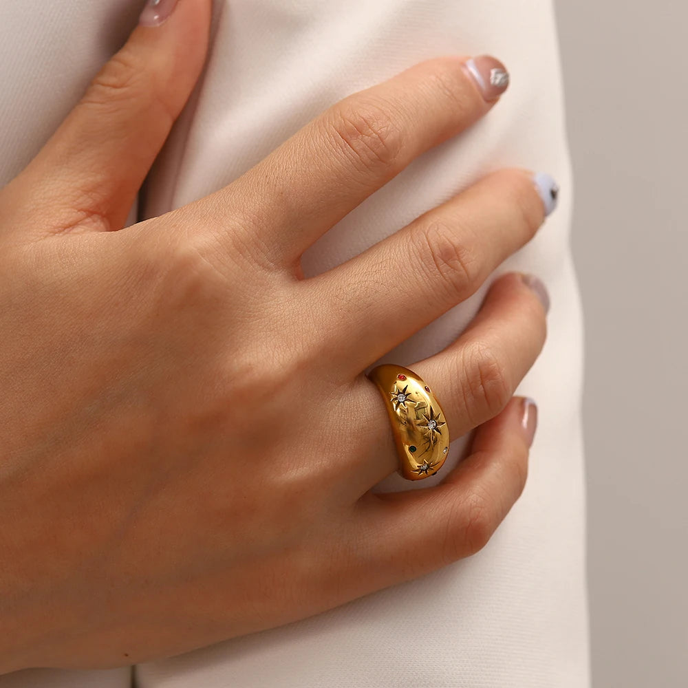 Gold Color Geometric Stainless Steel Smooth Chubby Star Rings