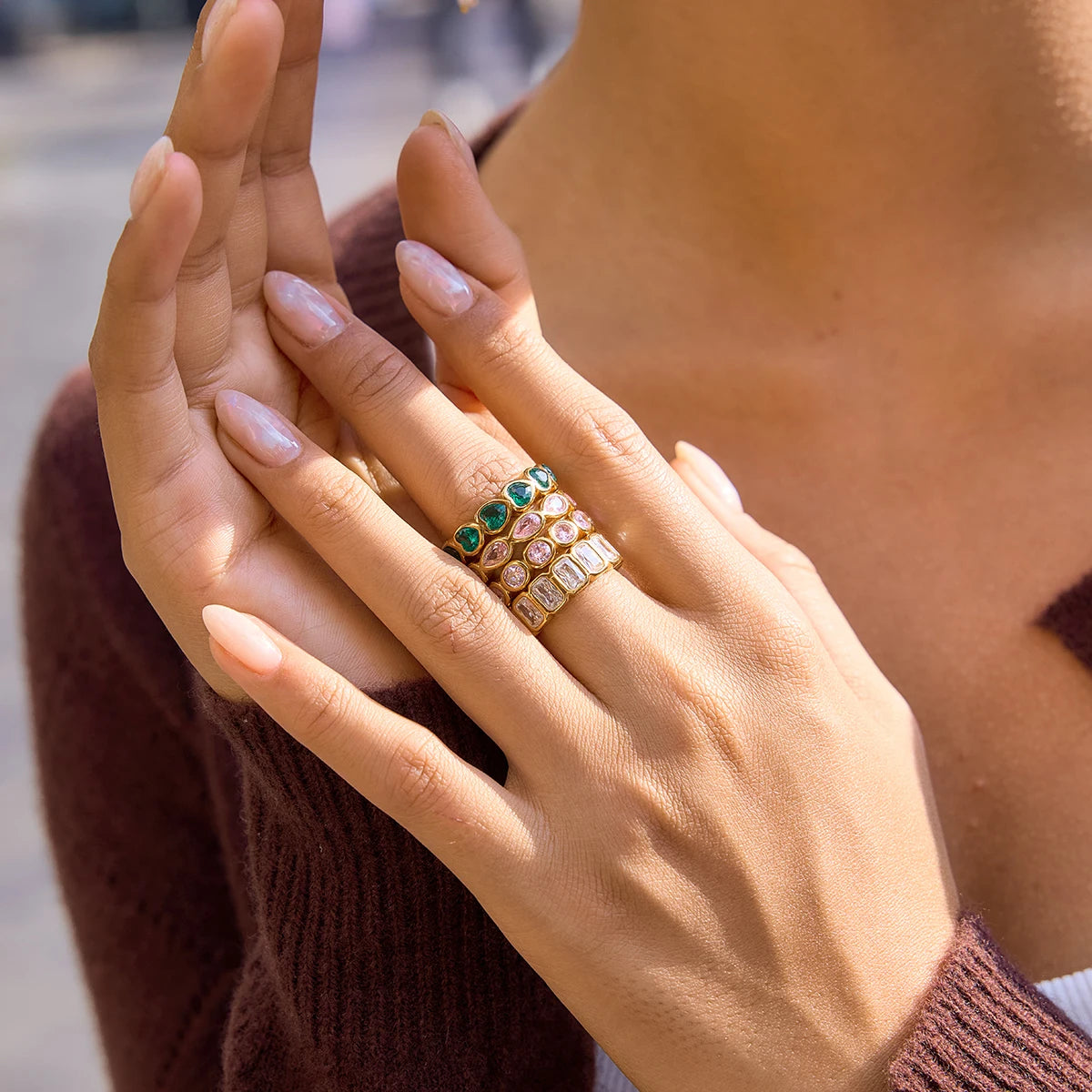 Delicate Round Water Drop Heart Zircon Rings