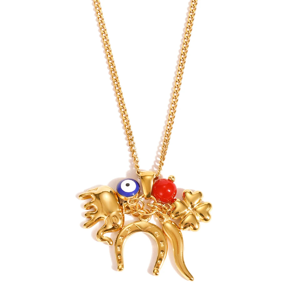 Horseshoe Elephant Evil Eye Pendant Necklace