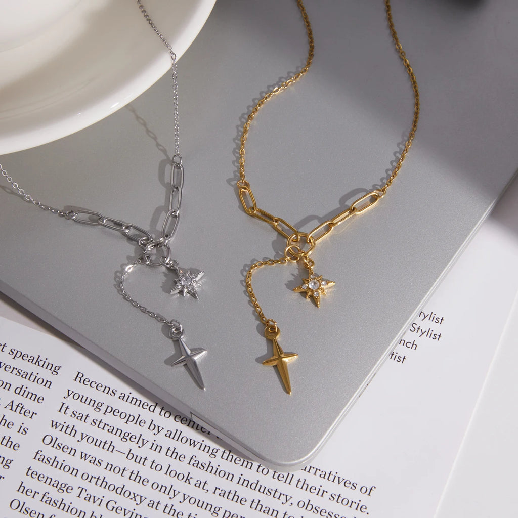 Star Cross Zircon Pendant Necklace