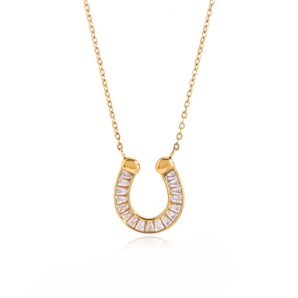 Classic Zircon Horseshoe Pendant Necklace