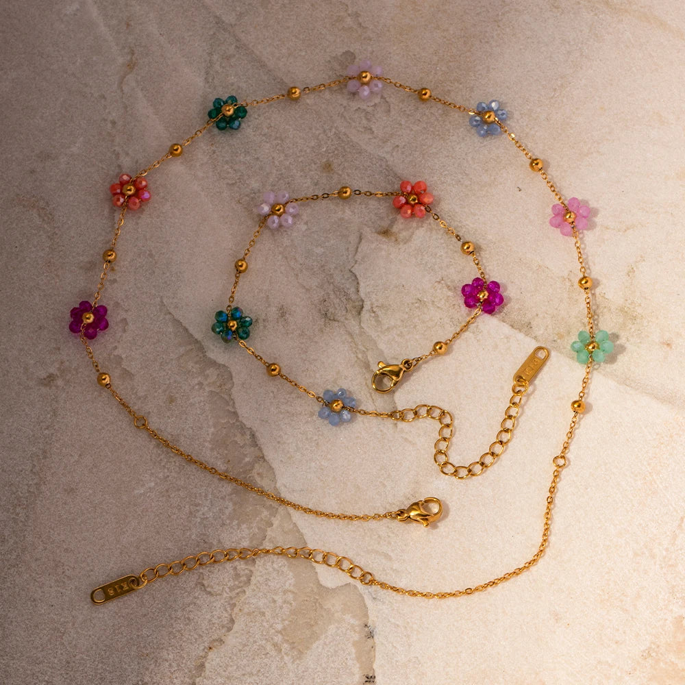 Colorful Floral Chain Bracelet Necklace Set