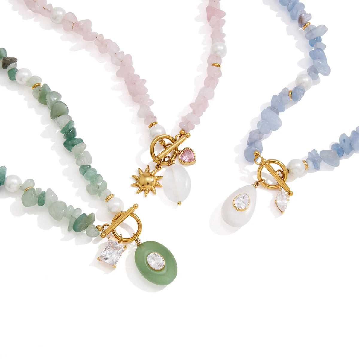 Trendy Natural Stone Zircon Pendant Necklace