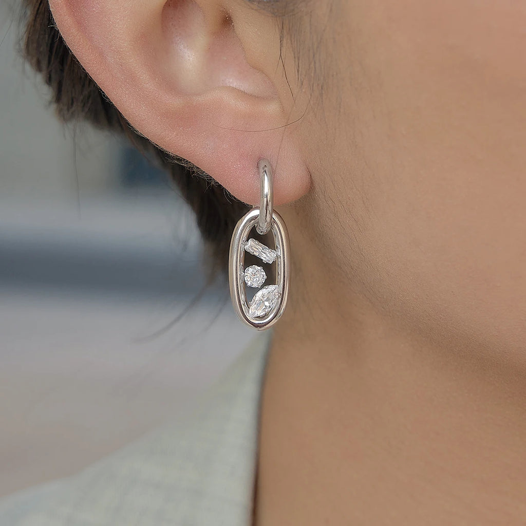 Geometric Zircon Hollow Drop Earrings