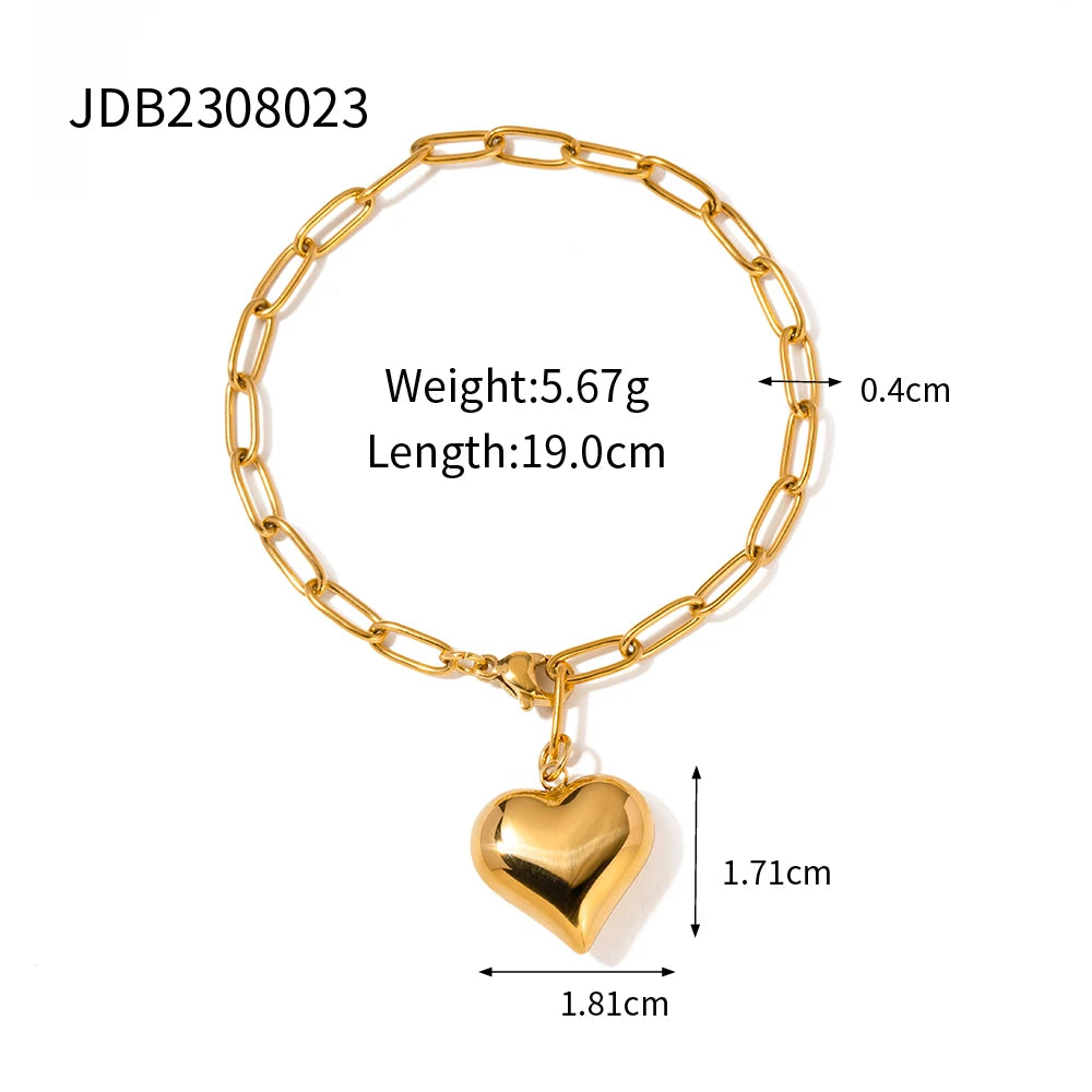 Chubby Heart Paper Clip Chain Bracelet Necklace And Bracelet Set