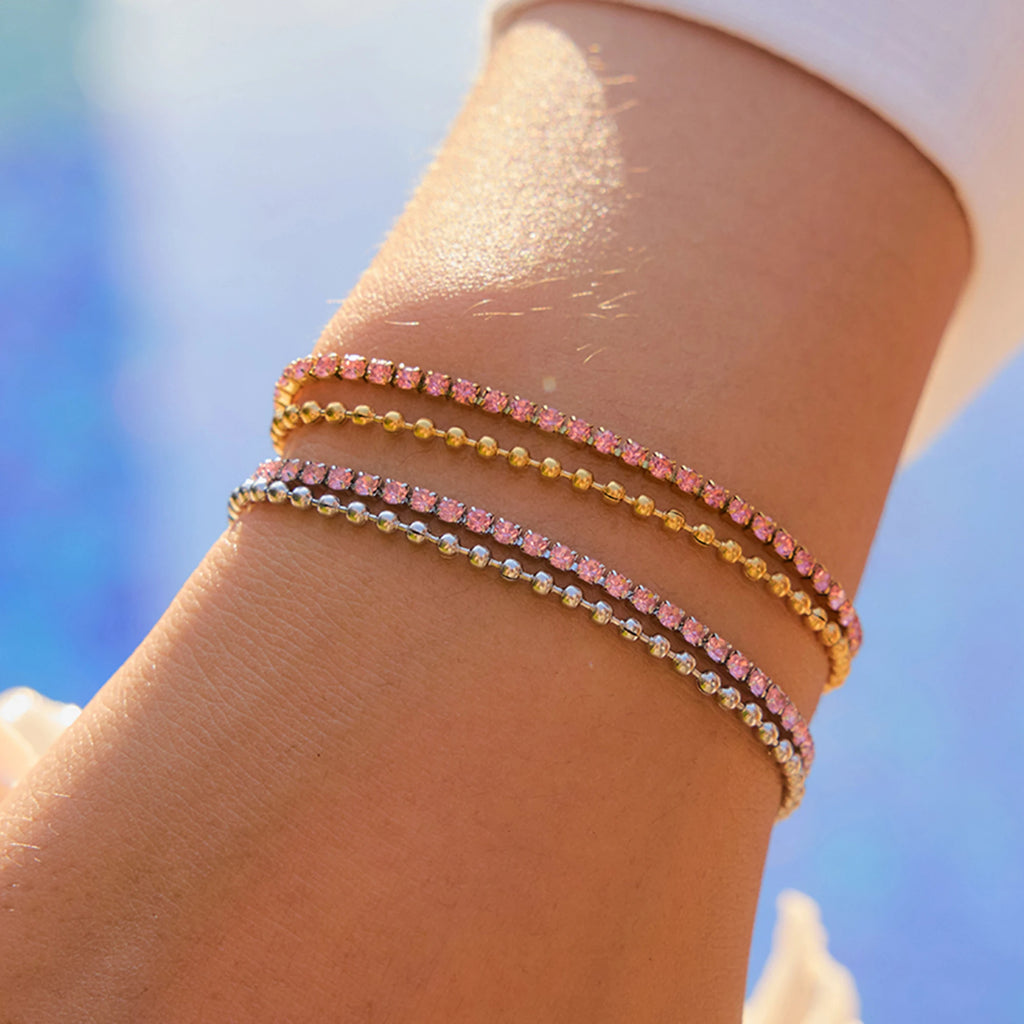 Pink Rhinestones Double Layers Chain Bracelet