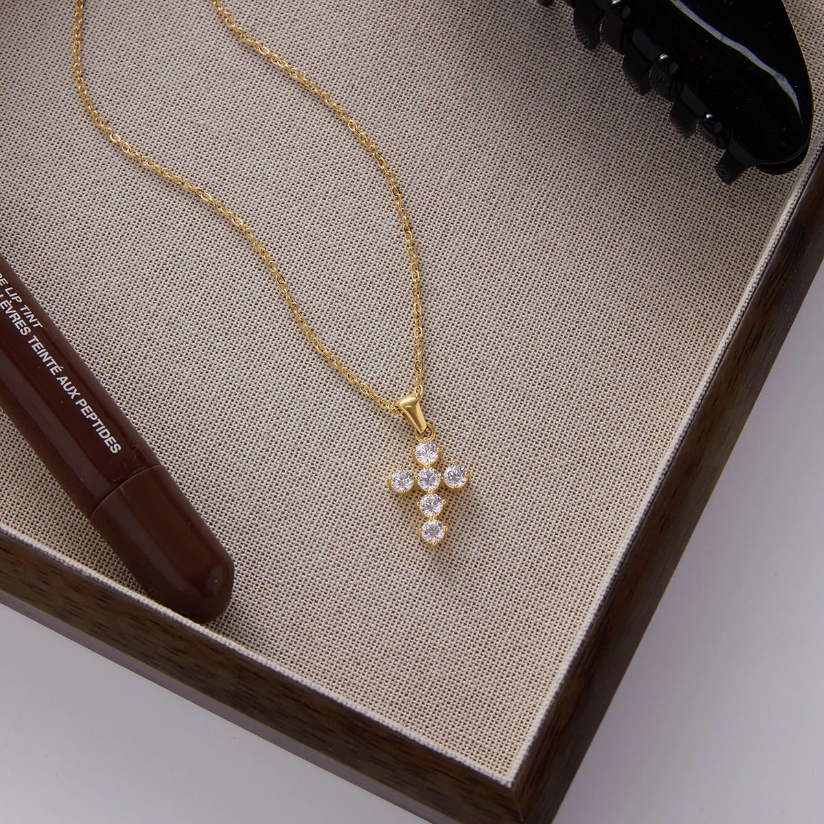 Classic Cubic Zirconia Cross Pendant Necklace