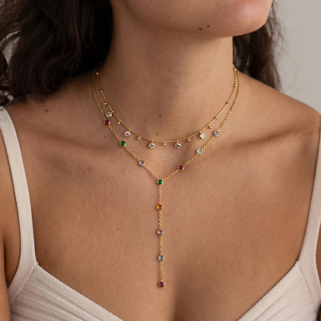 Sweet Y Shape Chain Colorful Zircon Necklace
