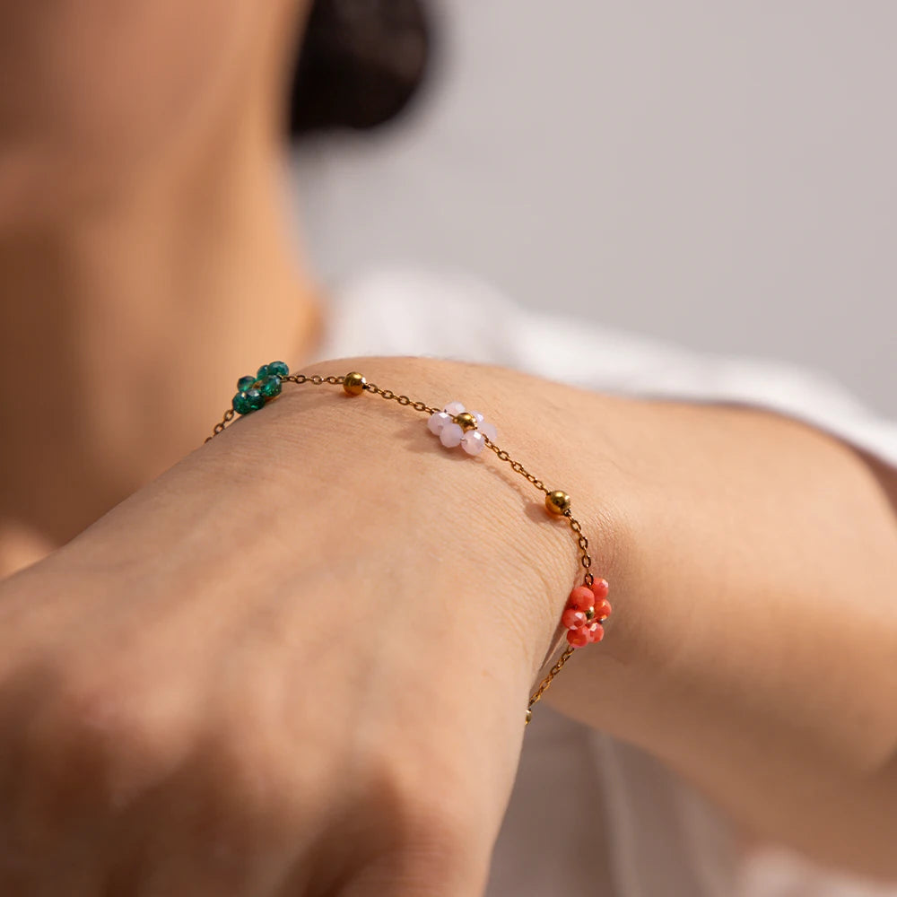 Colorful Floral Chain Bracelet Necklace Set