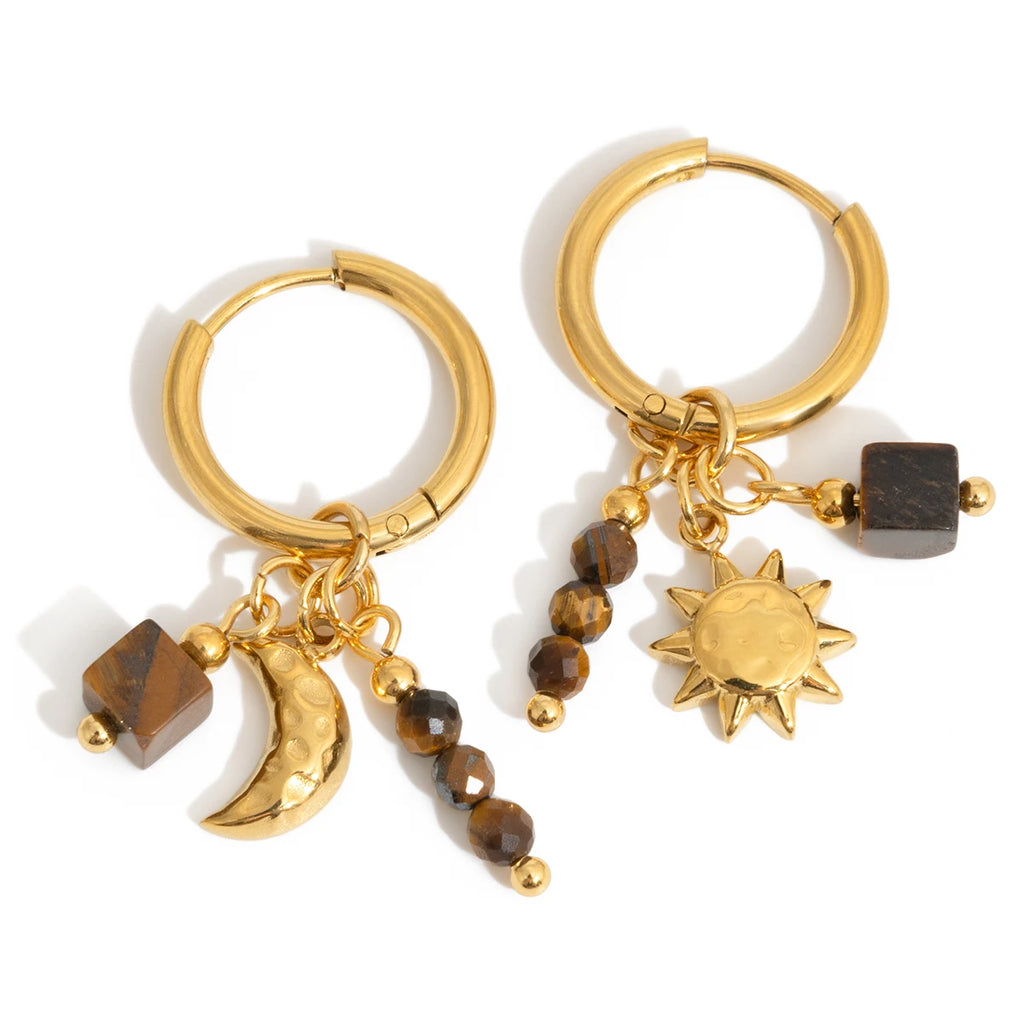 Vintage Tiger Eye Stone Drop Earrings