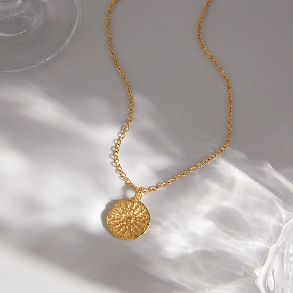 Double Side Moon Sun Coin Pendant Necklace