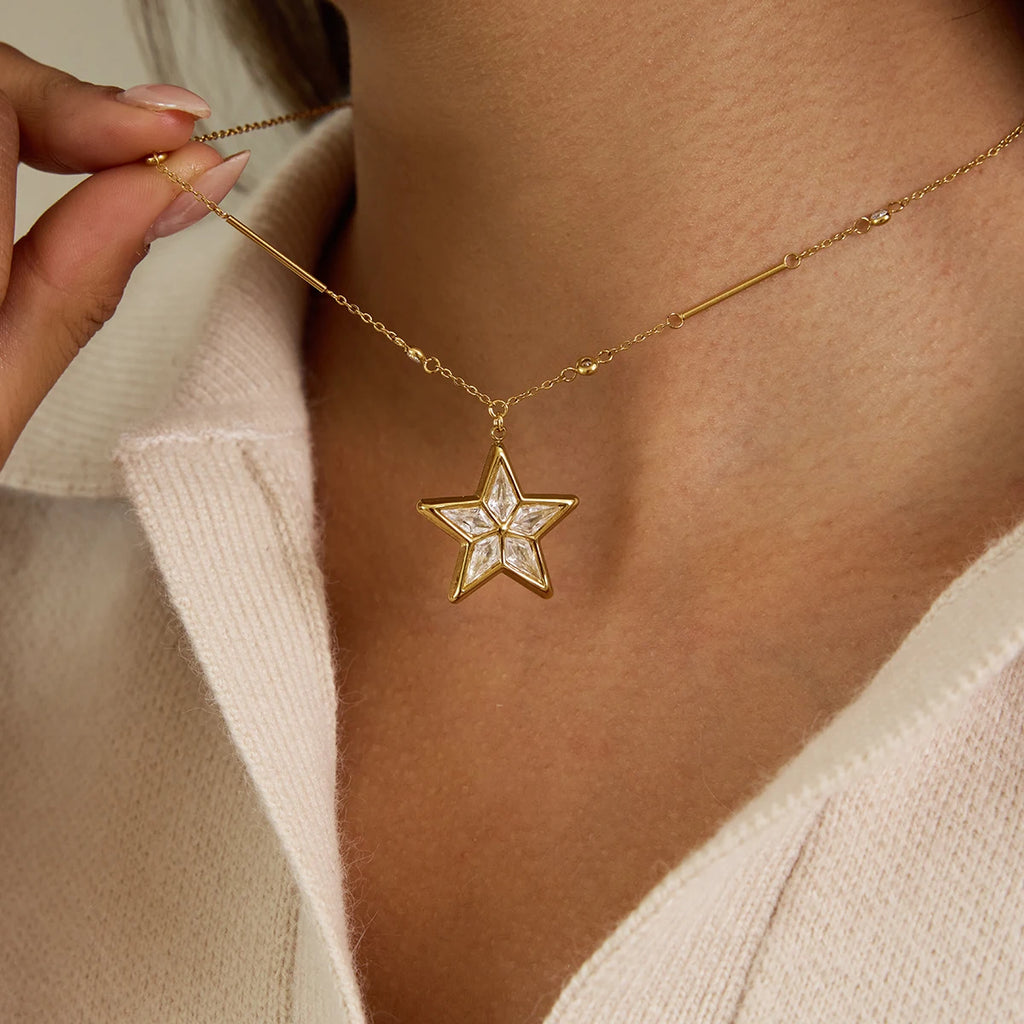 Delicate Zircon Star Pendant Necklace