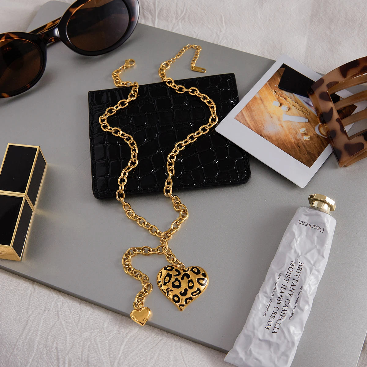 Leopard Print Oil Drip Heart Pendant Necklace