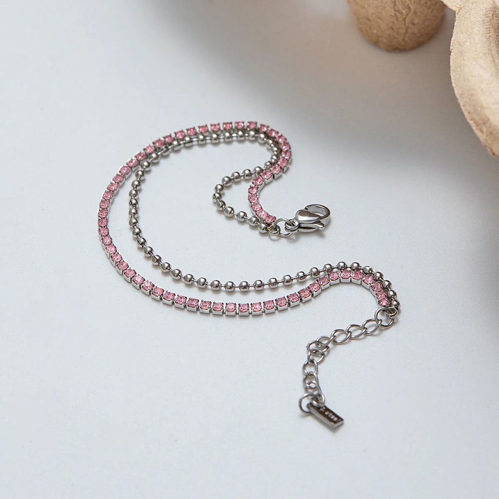 Pink Rhinestones Double Layers Chain Bracelet