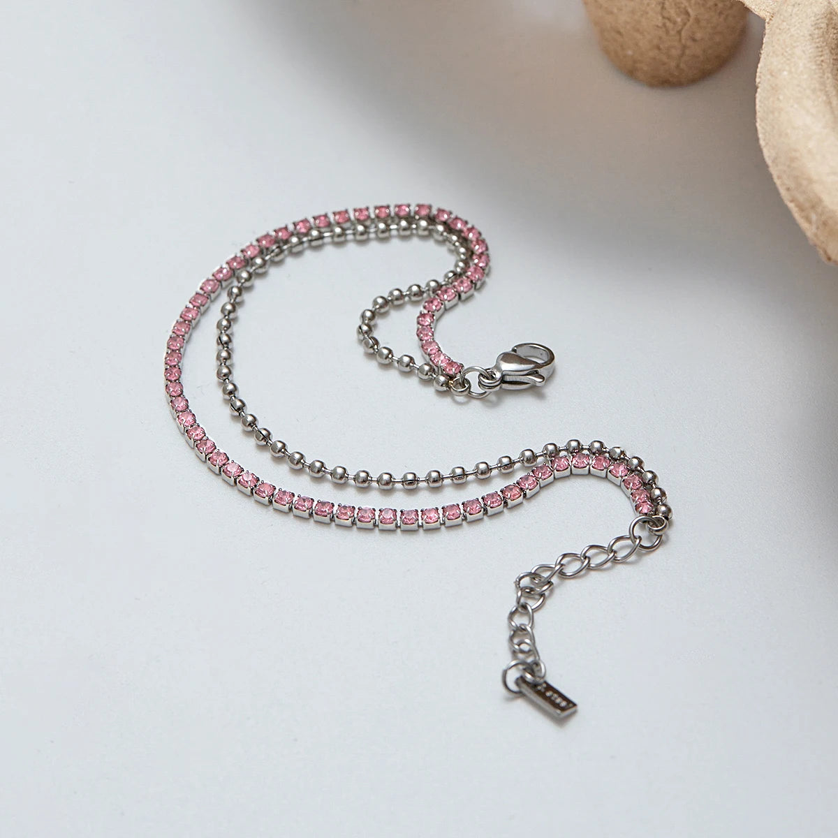 Pink Rhinestones Double Layers Chain Bracelet
