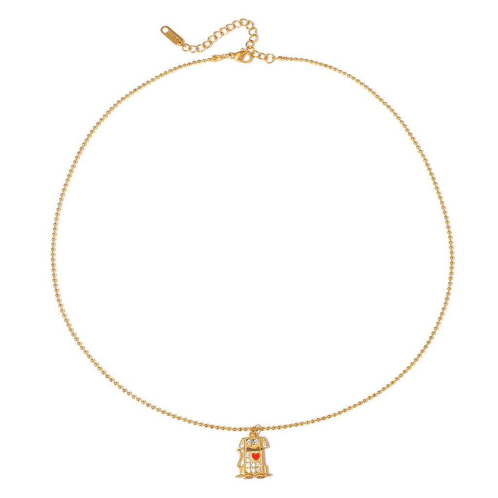 Cute Oil Drip Red Heart Crystal Dog Pendant Necklace
