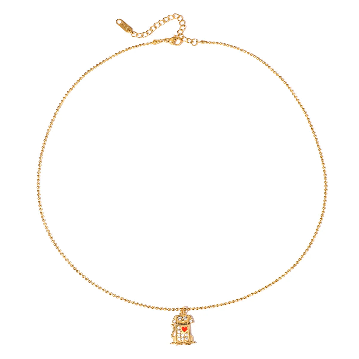 Cute Oil Drip Red Heart Crystal Dog Pendant Necklace