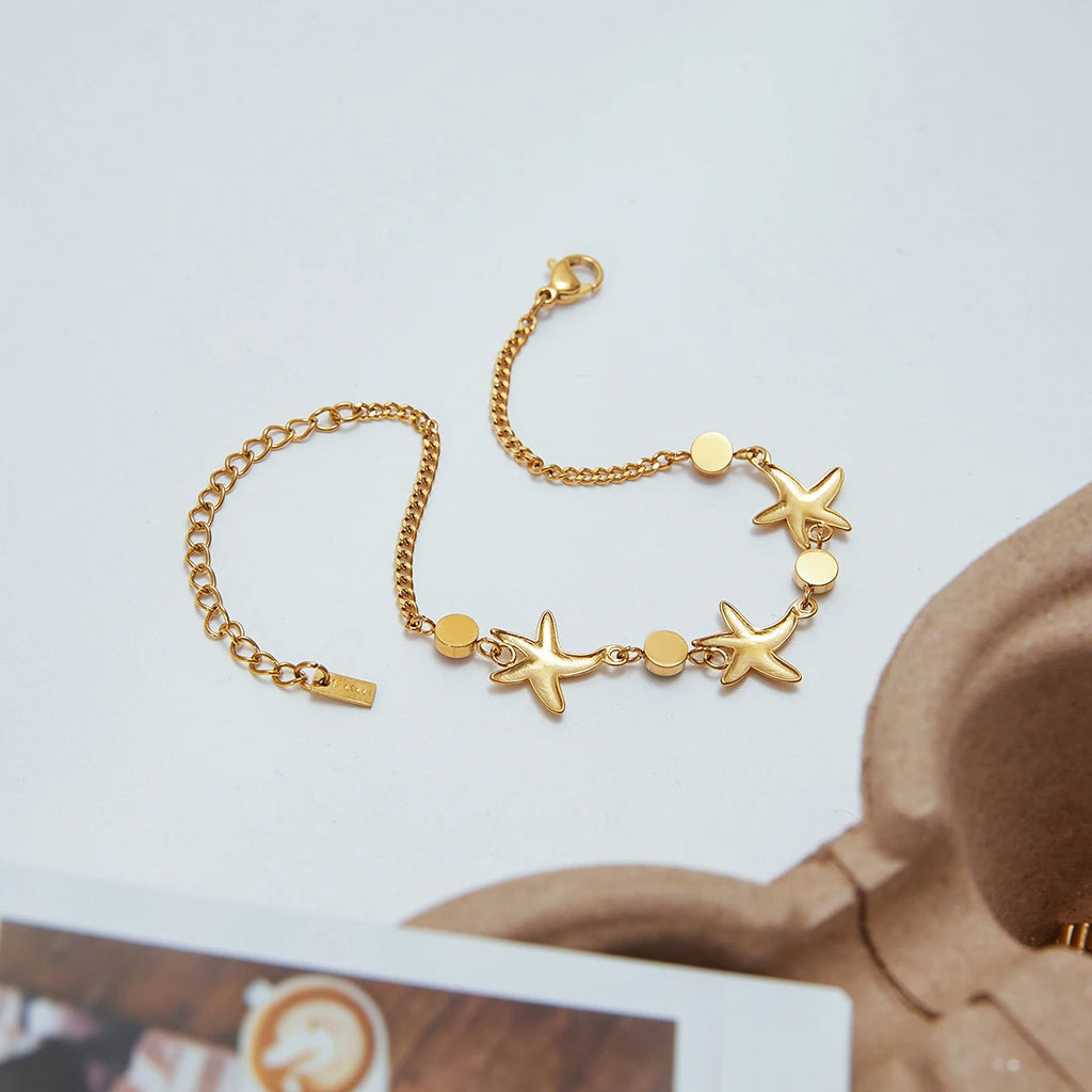 Color Zirconia Starfish Charm Bracelet