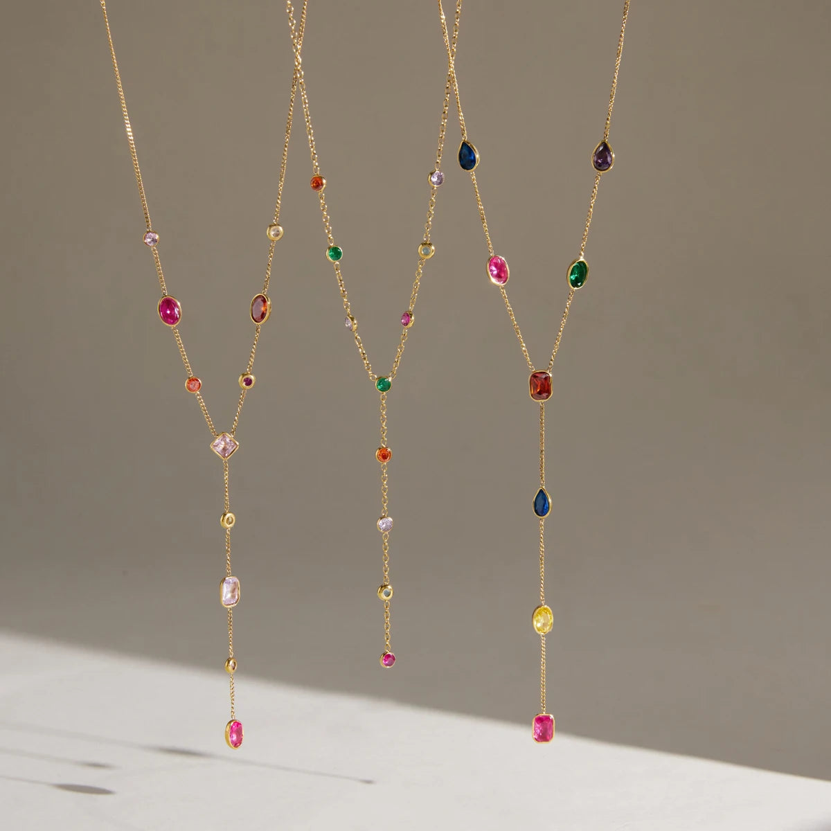 Sweet Y Shape Chain Colorful Zircon Necklace