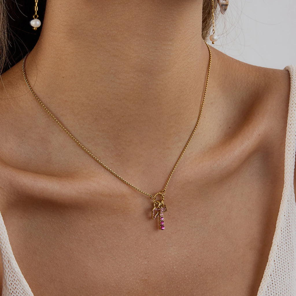 Pink Zirconia Heart Pendant Necklace