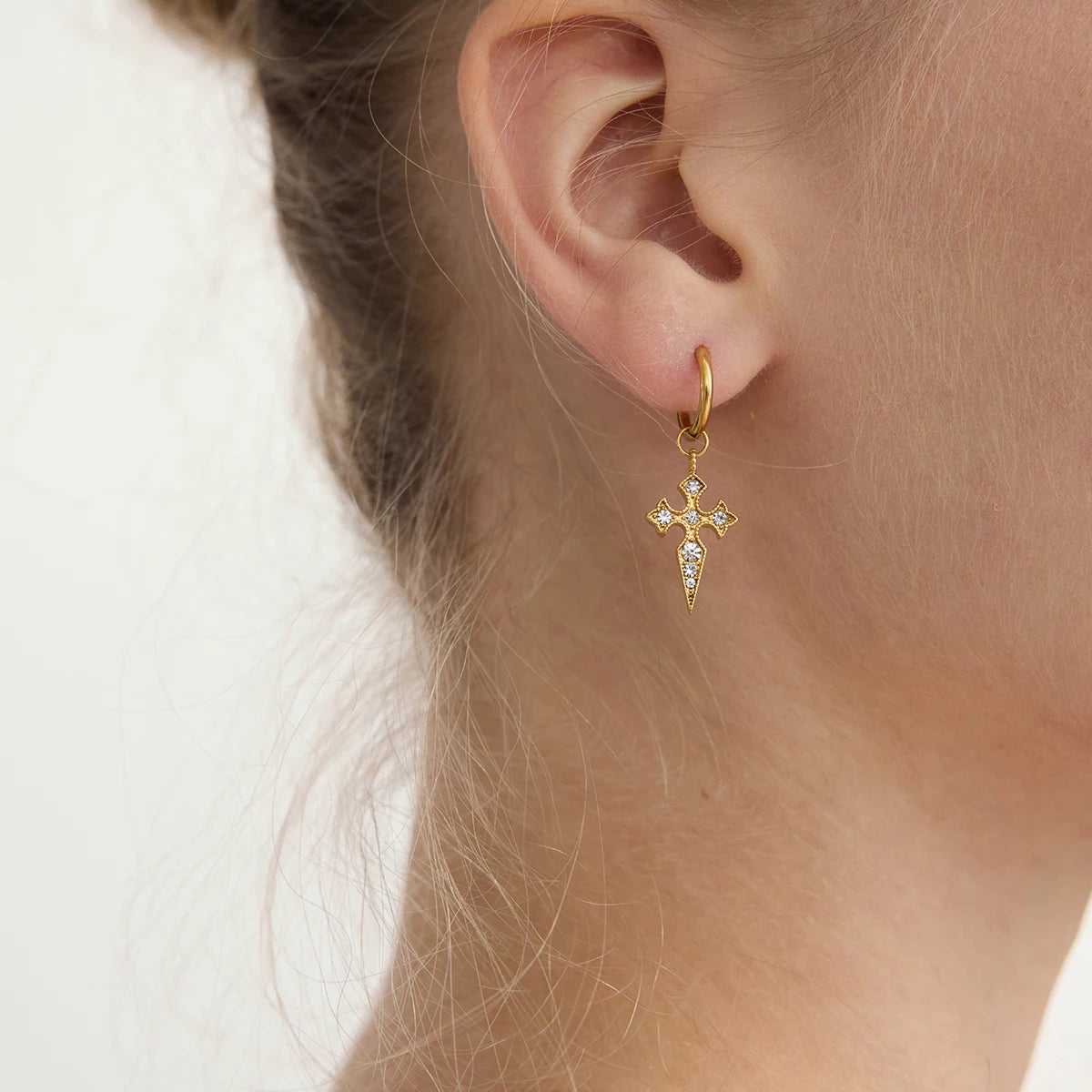 Classic Crystal Cross Drop Earrings