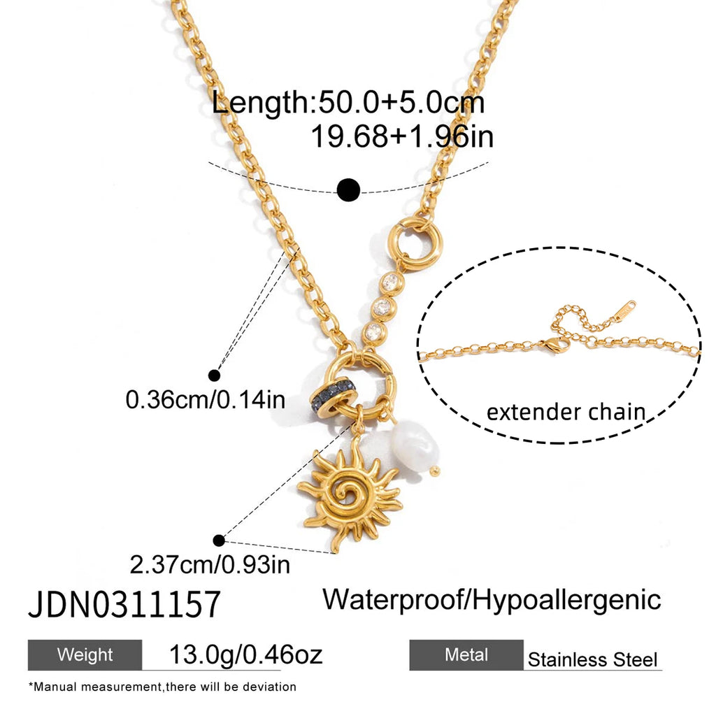 Classic Sun Freshwater Pearl Crystal Bead Pendant Necklace