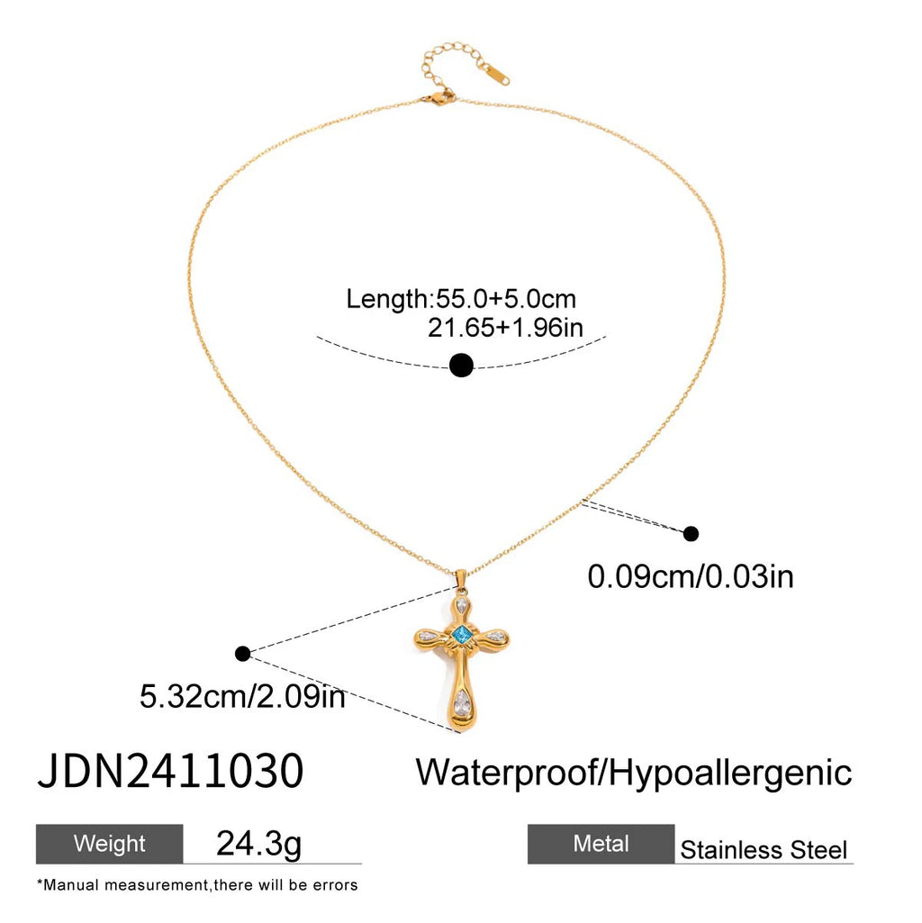 Statement Unique Geometric Zircon Cross Pendant Necklace