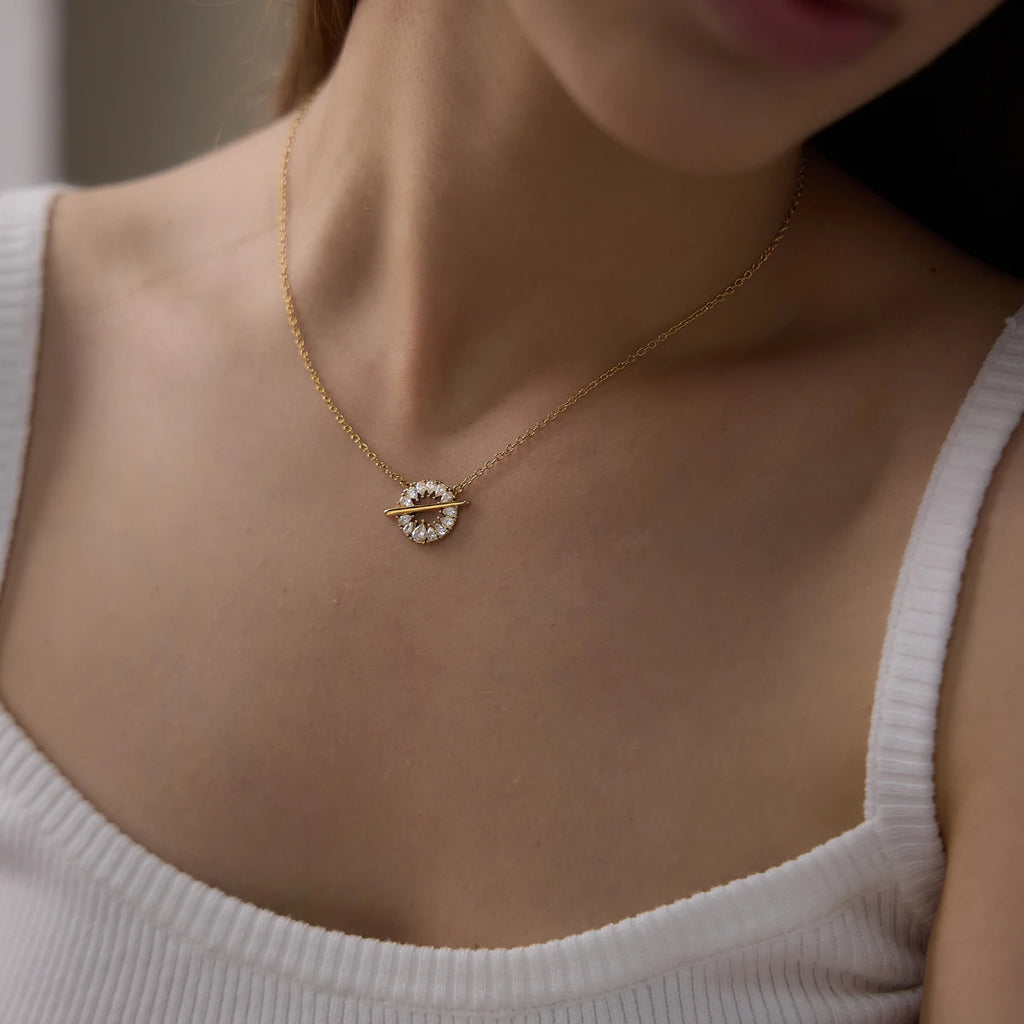 Zircon Round Pendant Drop Necklace