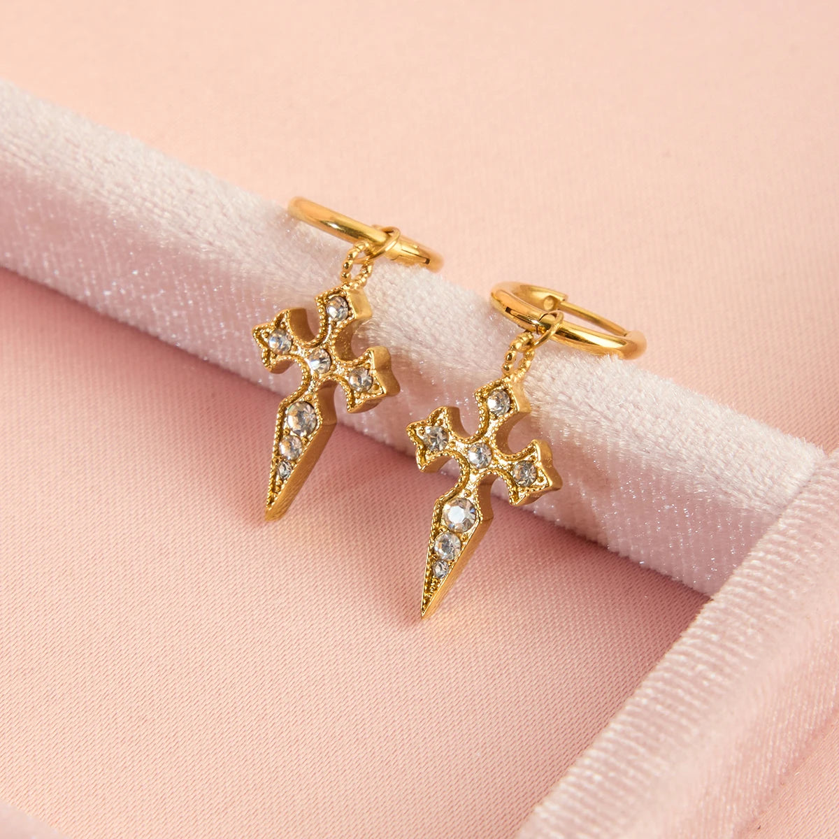 Classic Crystal Cross Drop Earrings