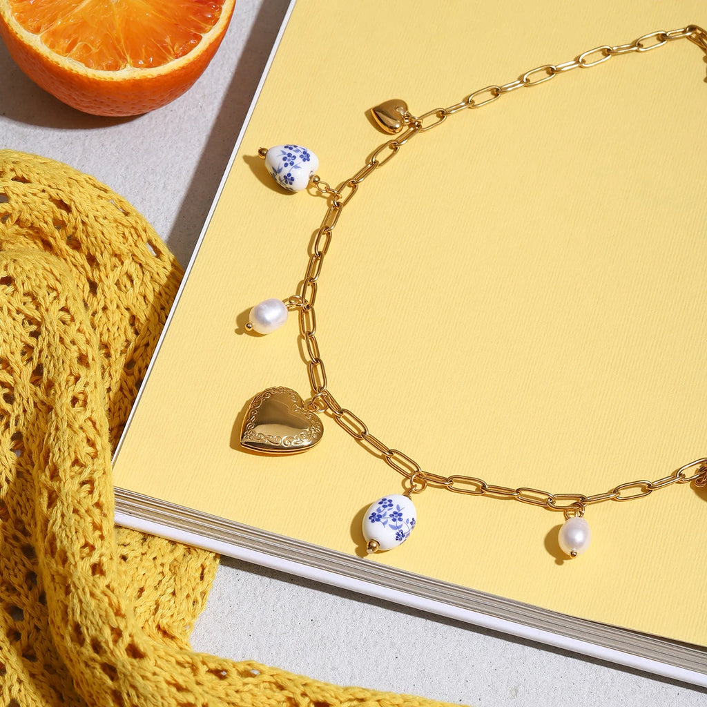 Love Heart Imitation Pearl Pendant Necklace