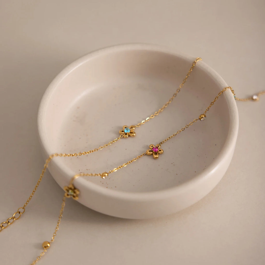 Colorful Zircon Flower Bracelet And Necklace Set