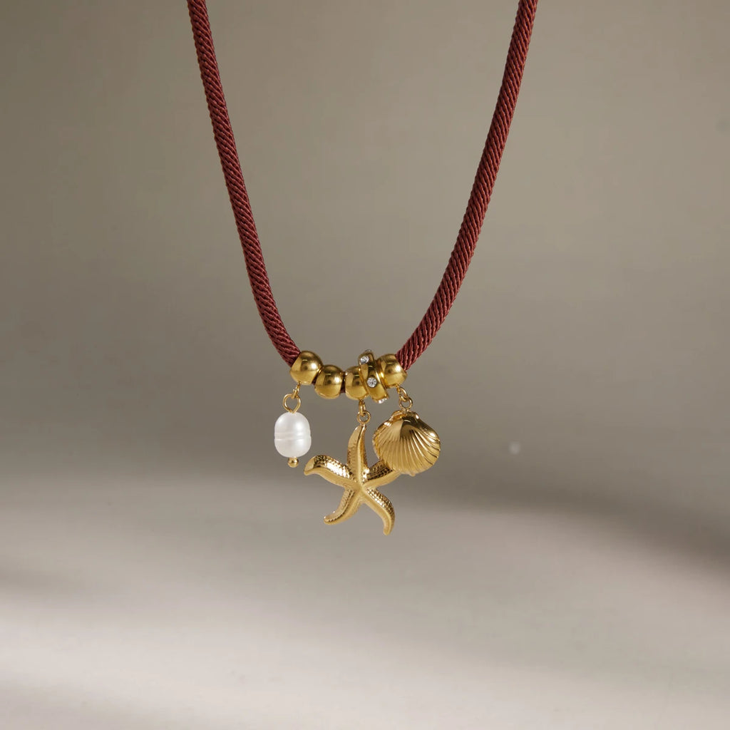 Starfish Shell Pearl Pendant Necklace