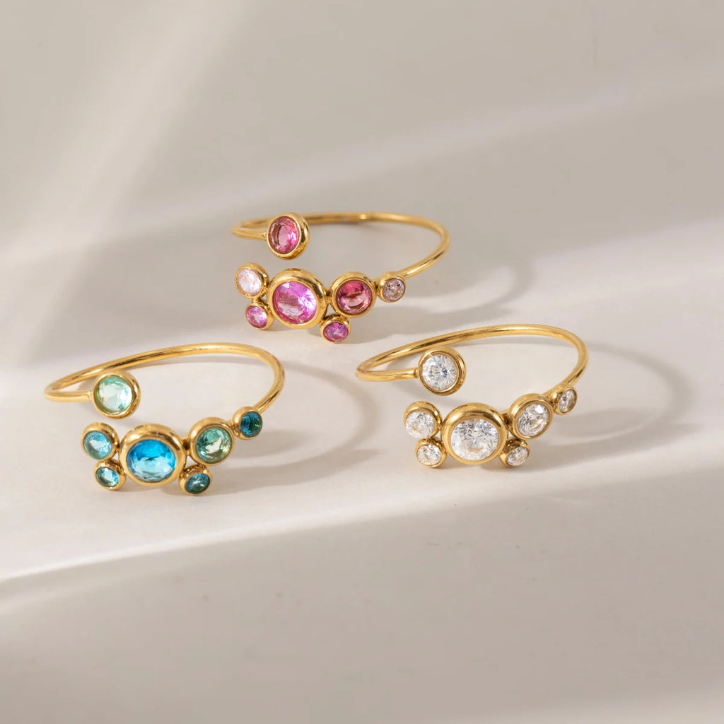 Sweet Pink White Blue Round Zircon Rings