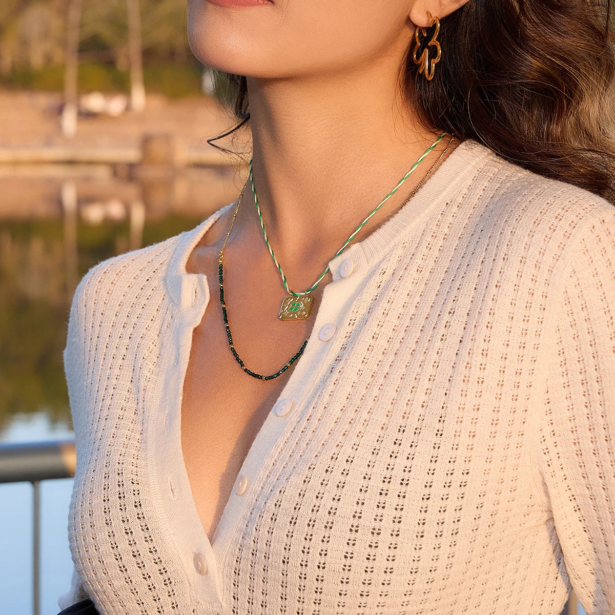 Elegant Green Beads Rope Chain Multilayer Necklace