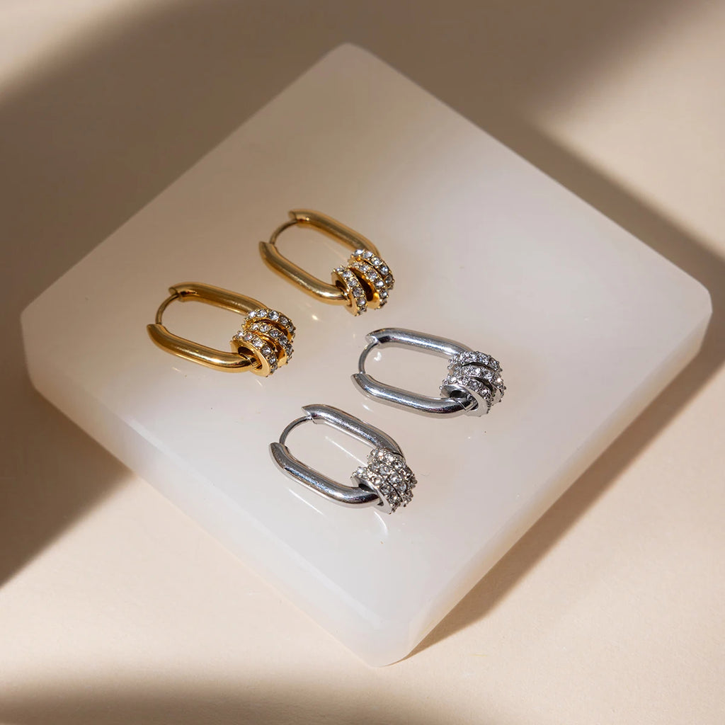 Crystal Circle U Shape Clip Earrings
