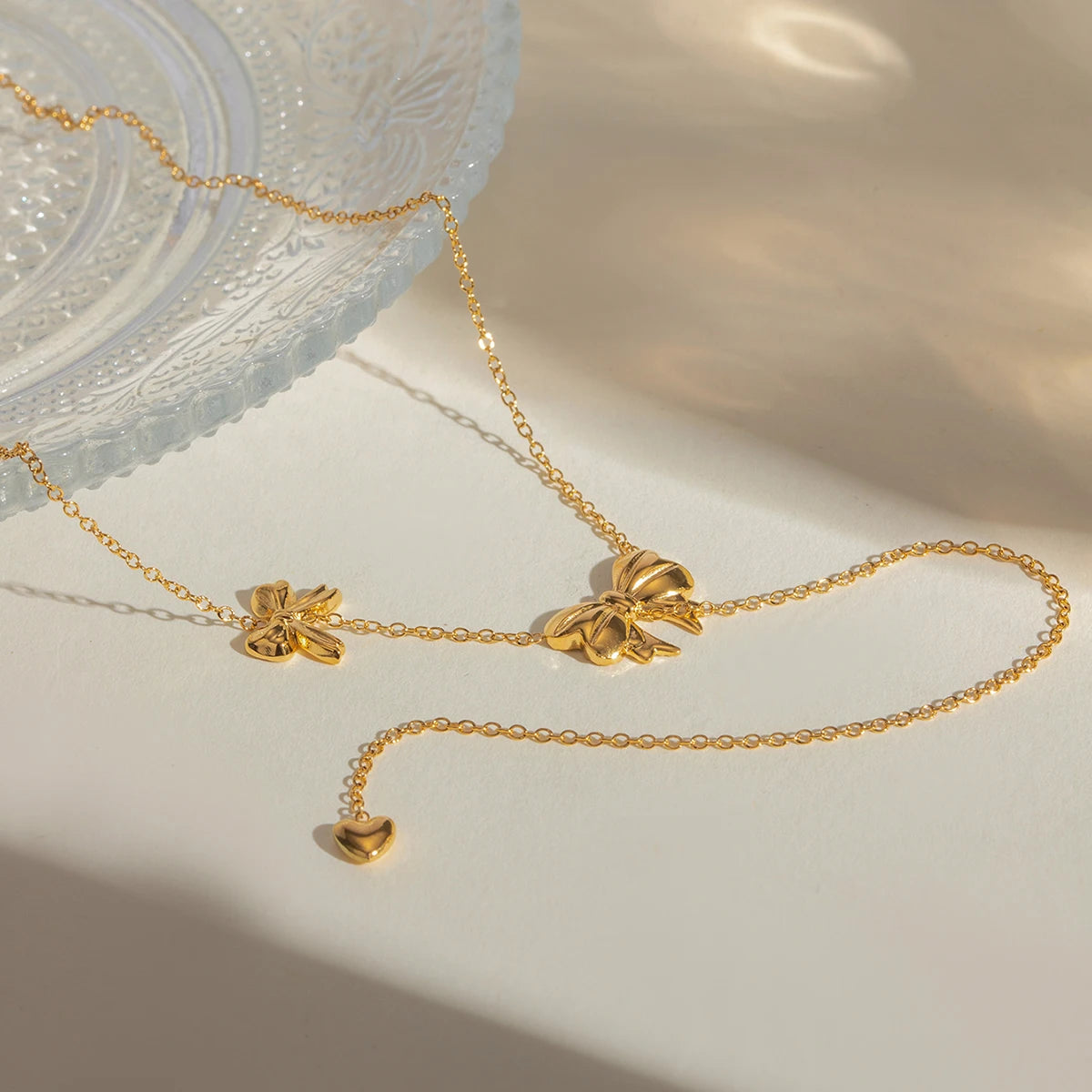 Bowknot Love Heart Pendant Necklace