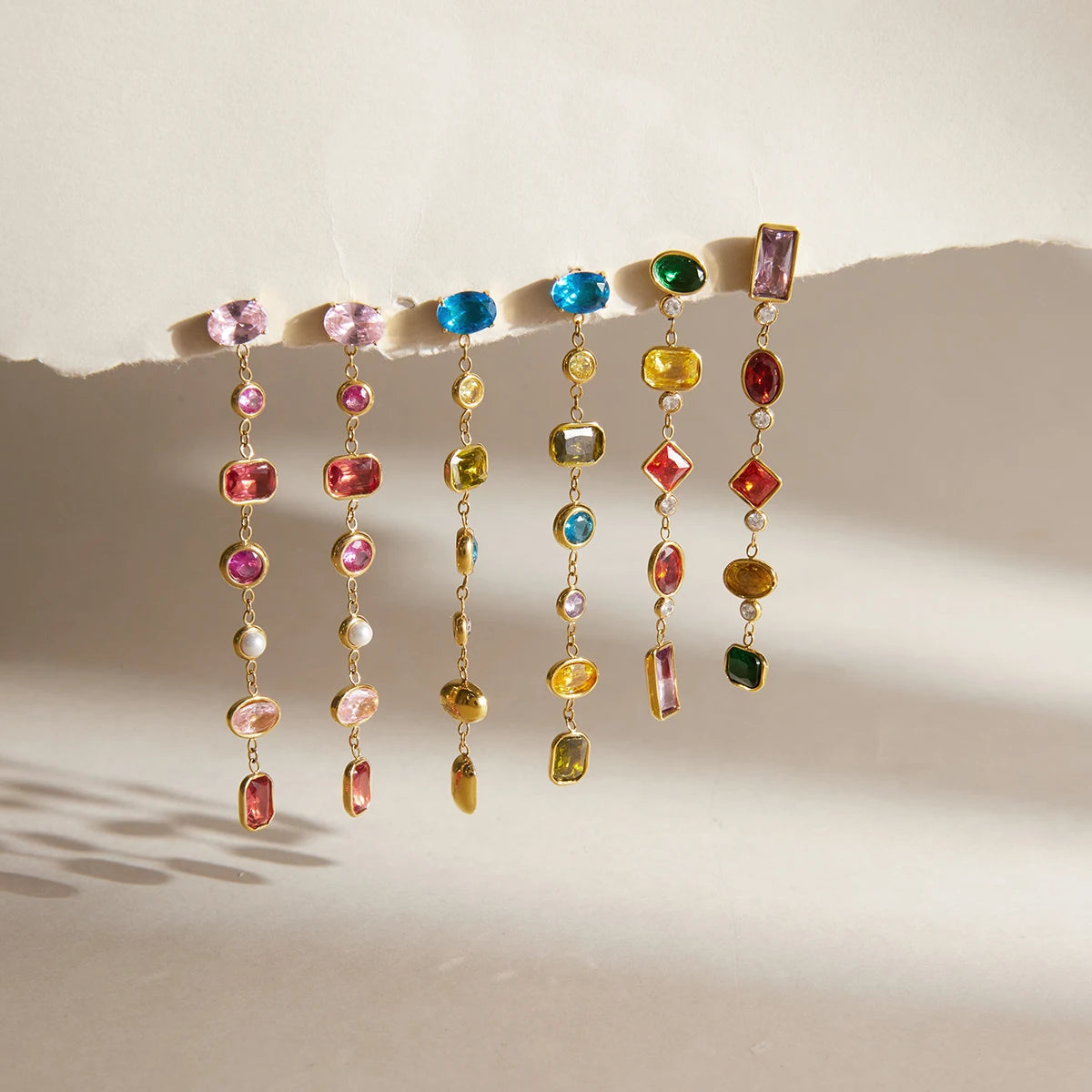 Colorful Zircon Geometric Pendant Drop Earring