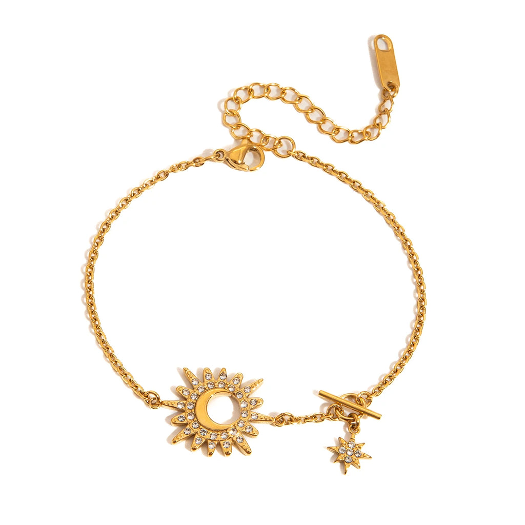 Crystal Moon Star Sun Charm Bracelet