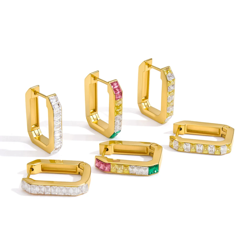 Multicolor Zircon U Shape Clip Earrings